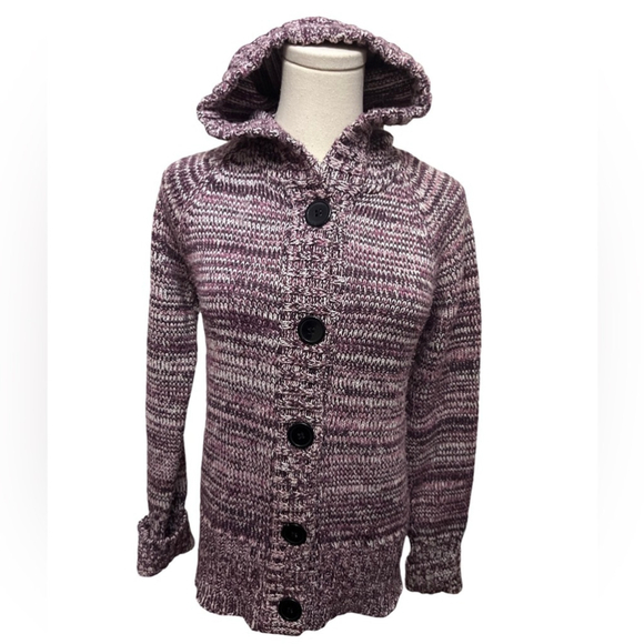 Hooded knit sweater Mauve & White - size small - Picture 1 of 5